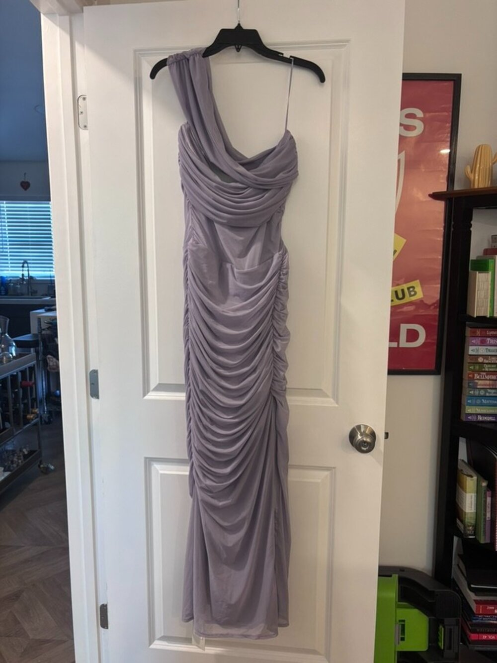 NWT Abercrombie & Fitch Mesh Asymmetrical Off The Shoulder Maxi Dress - Picture 5 of 11